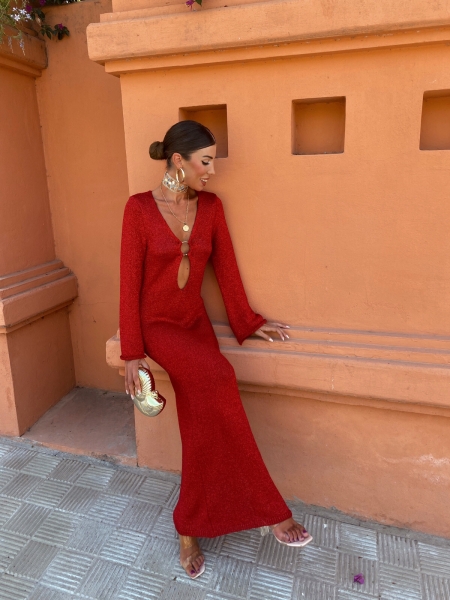 Cavalli Long Sleeve Reddish Dress