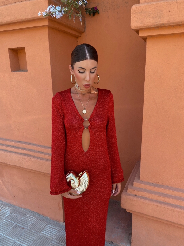Vestido Cavalli Manga Larga Rojizo