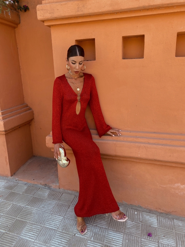 Vestido Cavalli Manga Larga Rojizo