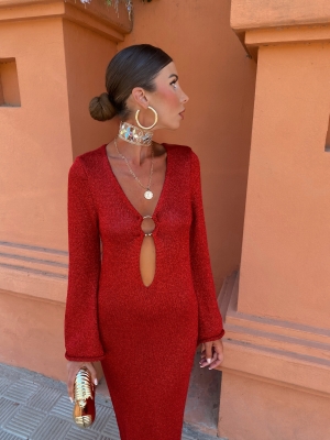 Vestido Cavalli Manga Larga Rojizo