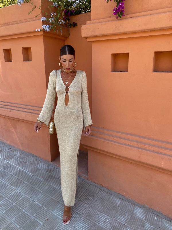 Cavalli Dress Long Sleeve Gold