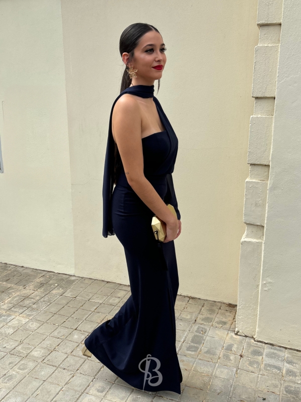 Robe polonaise à manches bleu marine