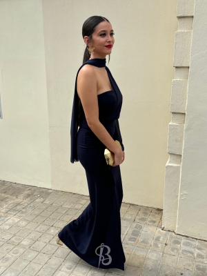 Robe polonaise à manches bleu marine