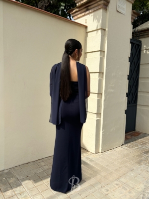 Robe polonaise à manches bleu marine