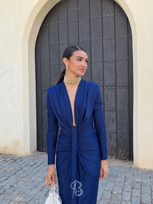 Vestido Coliza Manga Larga Azul Marino