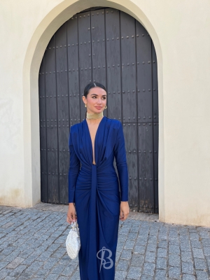 Vestido Coliza Manga Larga Azul Marino