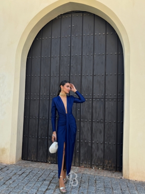 Vestido Coliza Manga Larga Azul Marino