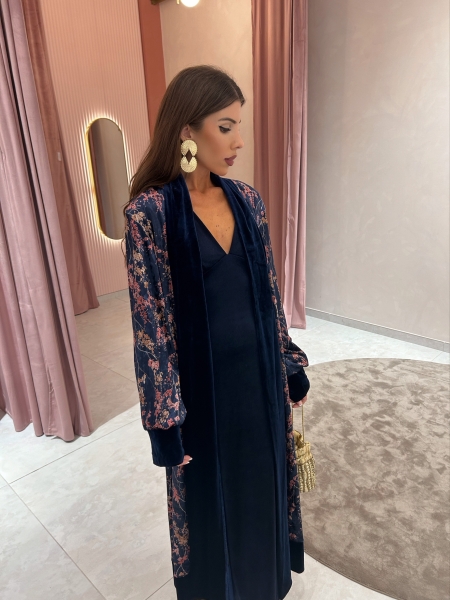 Kaftan de veludo azul estampado 2