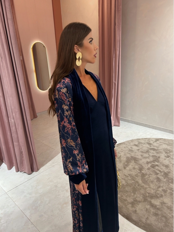Kaftan en velours imprimé bleu