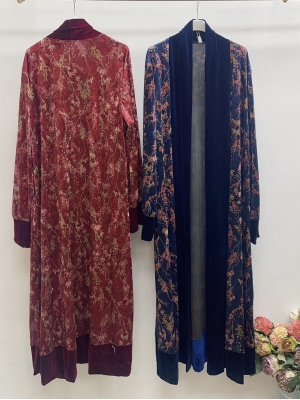 Kaftan en velours imprimé bleu