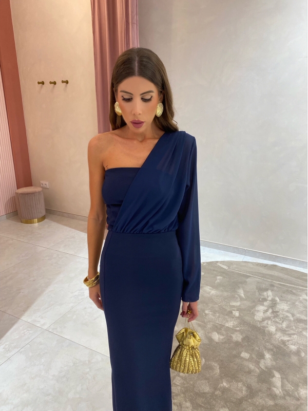 Vestido polaco de manga azul-marinho