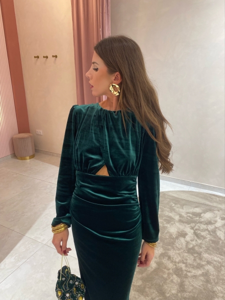 Robe verte en velours Yina