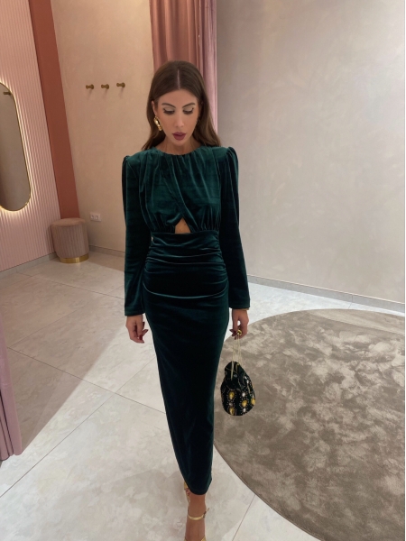 Abito Yina in velluto verde 2