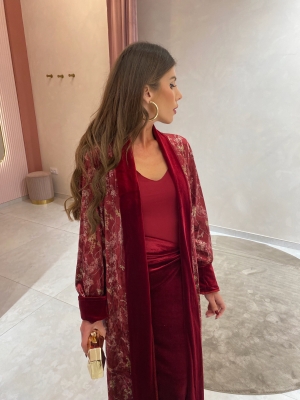 Kaftan Terciopelo Estampado Rojo Intenso