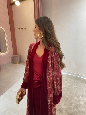 Kaftan Terciopelo Estampado Rojo Intenso