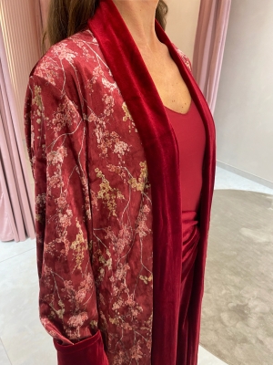 Kaftan en velours imprimé rouge intense