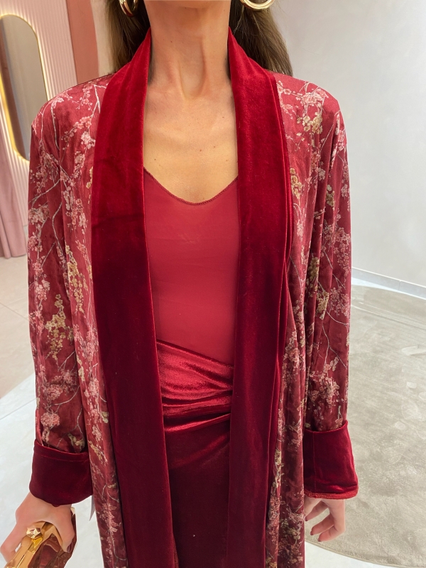 Kaftan Terciopelo Estampado Rojo Intenso