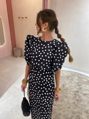 Vestido Horcajo Negro Lunares