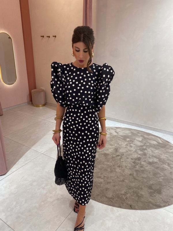 Vestido de bolinhas pretas Horcajo