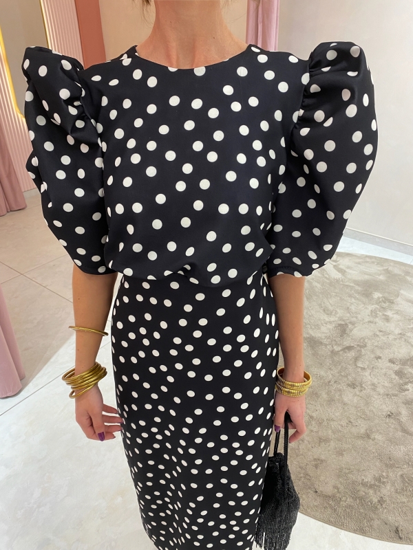 Vestido Horcajo Negro Lunares