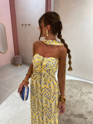 Vestido Caúcaso Amarillo/Azul