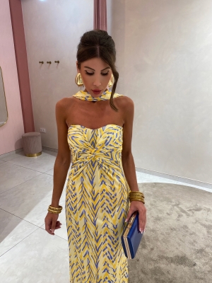 Vestido Caúcaso Amarillo/Azul