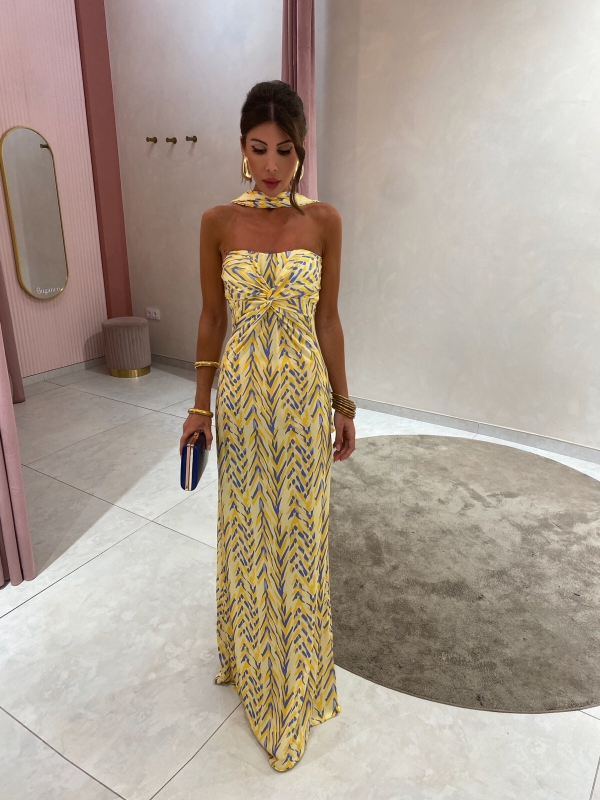 Vestido Caúcaso Amarillo/Azul