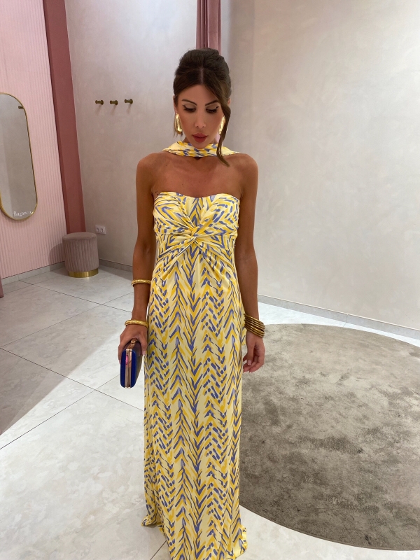 Vestido Caúcaso Amarillo/Azul