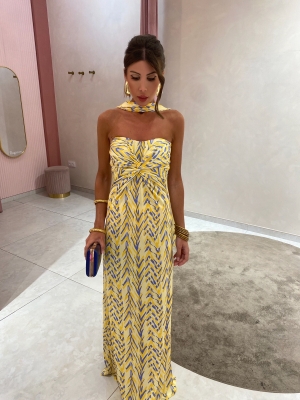 Vestido Caúcaso Amarillo/Azul