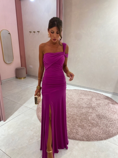 Vestido liso loiro com estampa de buganvílias 2