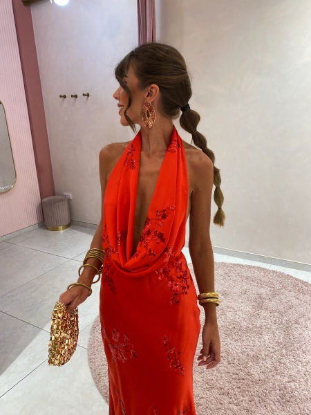 Ferreira Dress Tied at the Neck Red