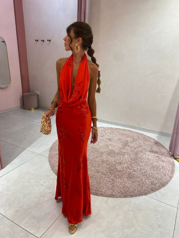 Ferreira Dress Tied at the Neck Red