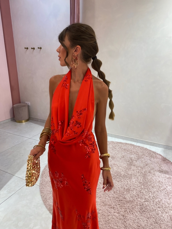 Vestido Ferreira Atado al Cuello Rojo