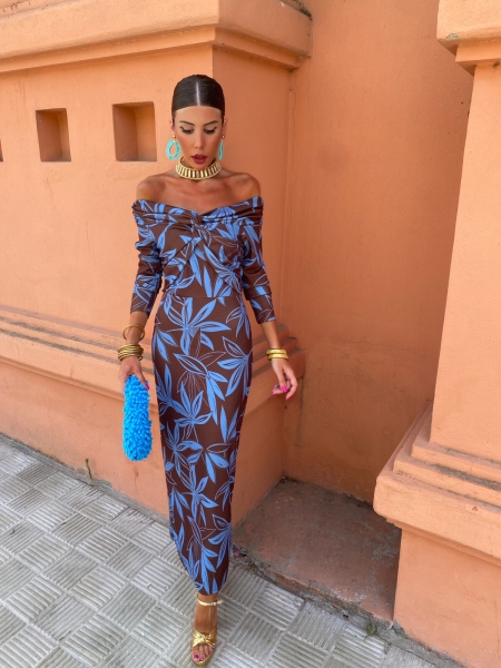 Vestido Nuria castanho/turquesa 2