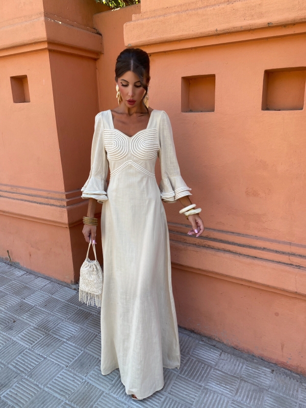 Ethiopian Dress Beige Sleeves