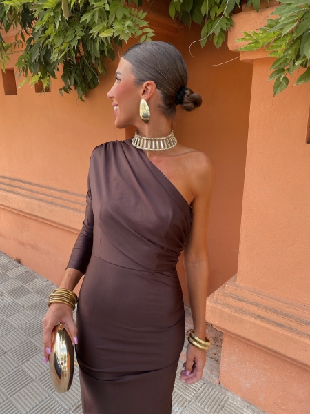 Abito con maniche marrone smeraldo 2