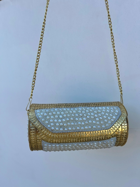 Clutch Latón Perlas Cilindro