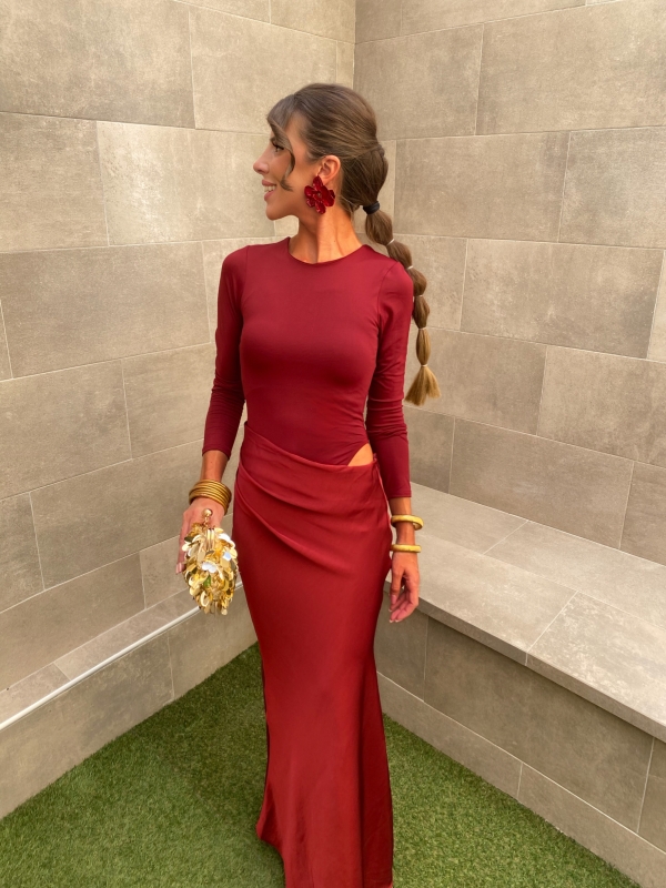 Vestido Rahinna com mangas em granada