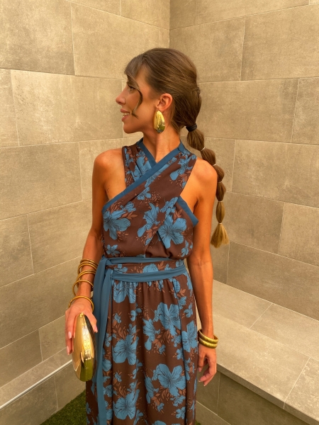 Vestido Huga Marrón/Turquesa 2