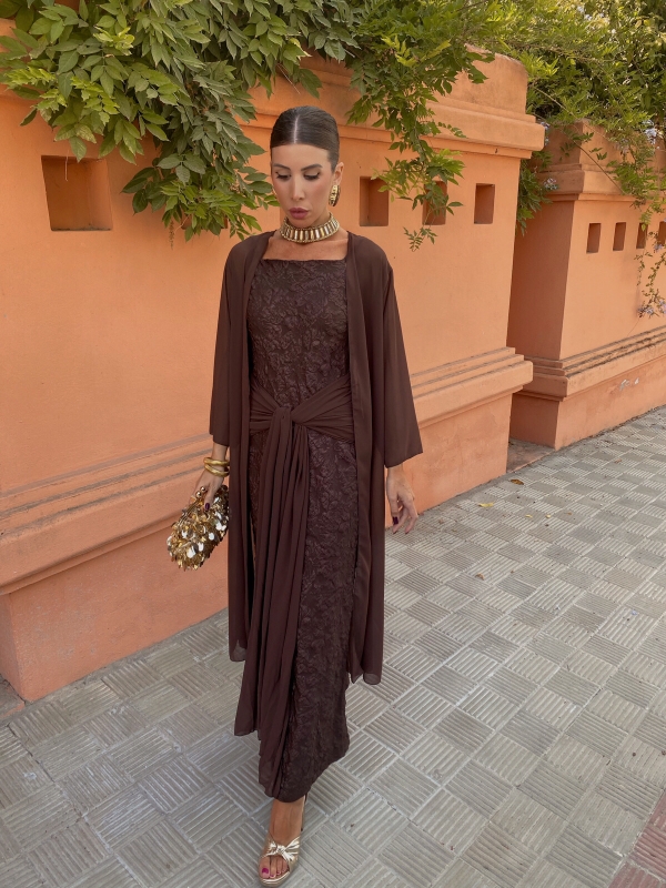Vestido Casandra castanho + Kaftane