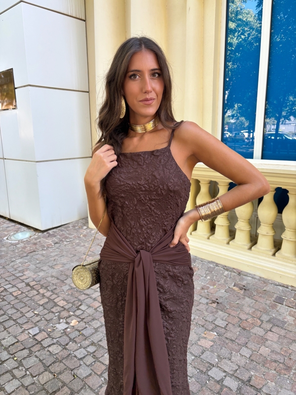 Vestido Casandra castanho + Kaftane