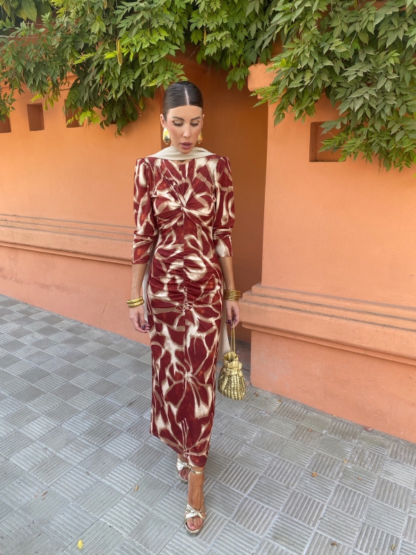 Vestido Ebano Manga Larga Teja