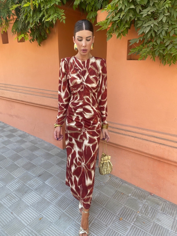 Vestido Ebano Manga Larga Teja