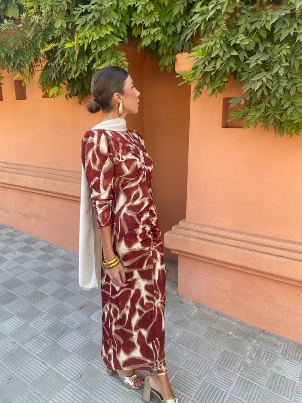 Vestido Ebano Manga Larga Teja