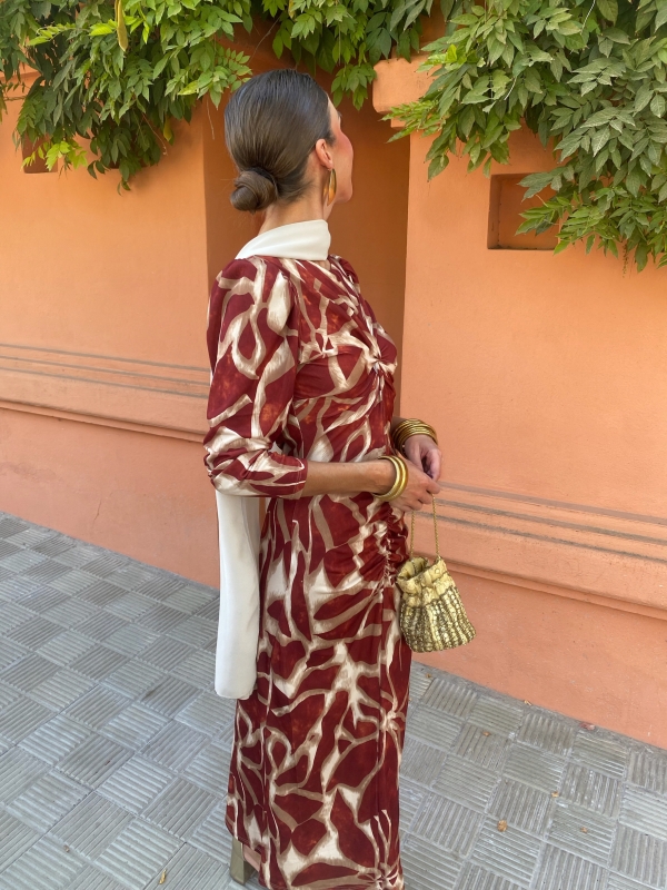 Vestido Ebano Manga Larga Teja