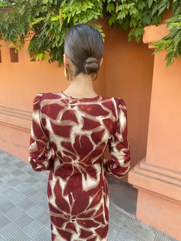 Vestido Ebano Manga Larga Teja