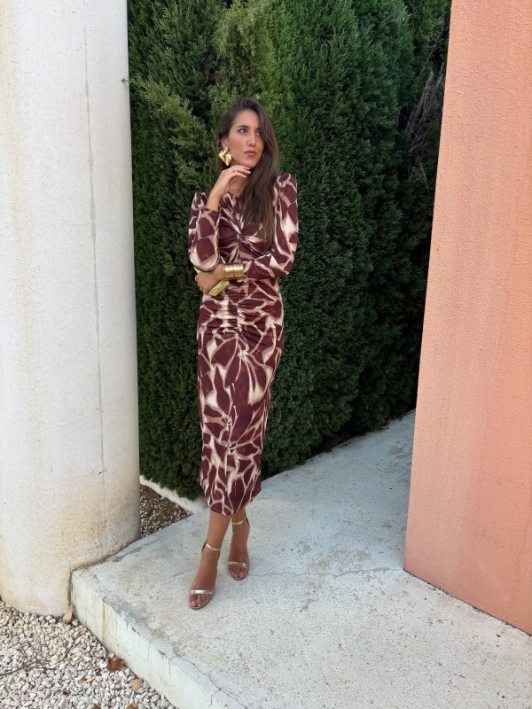 Vestido castanho de manga comprida Ebano