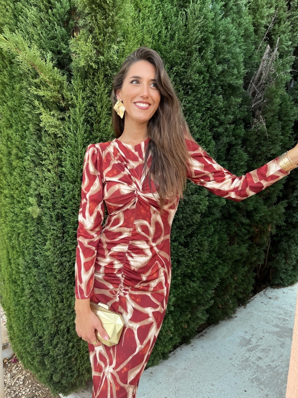 Vestido Ebano Manga Larga Teja