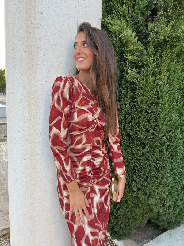 Vestido Ebano Manga Larga Teja