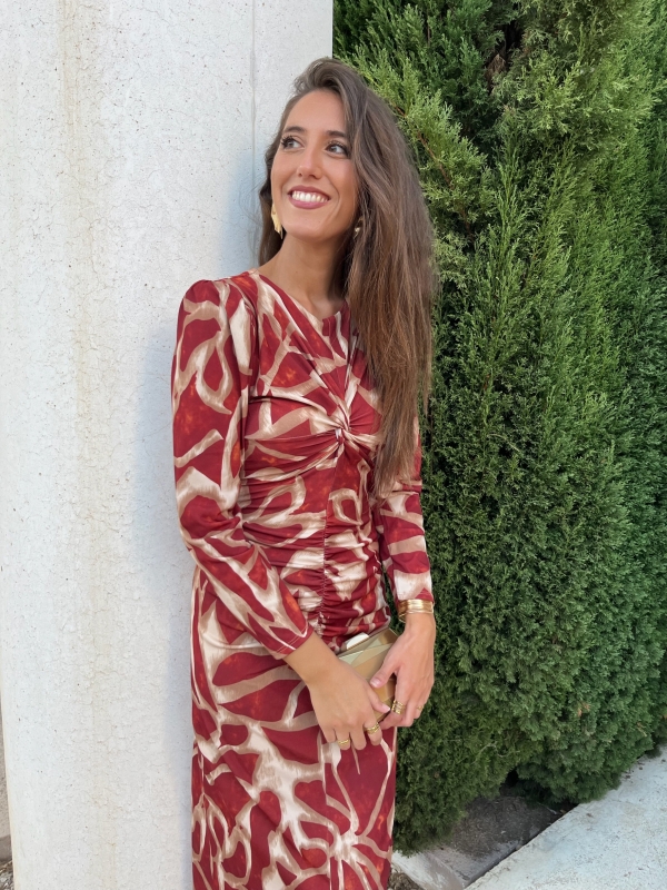 Vestido Ebano Manga Larga Teja